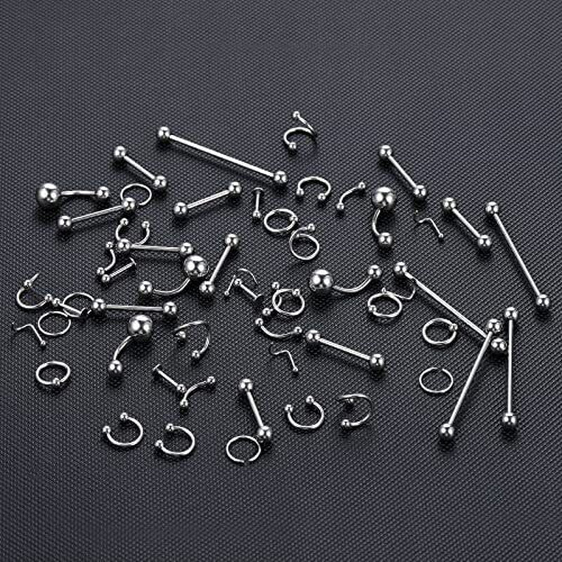 Oveta 150PCS Body Piercing Jewelry Lot 14G 16G 20G Stainless Assorted Styles