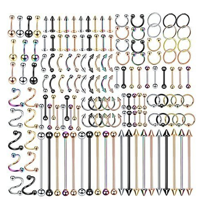 Oveta 150PCS Body Piercing Jewelry Lot 14G 16G 20G Stainless Assorted Styles