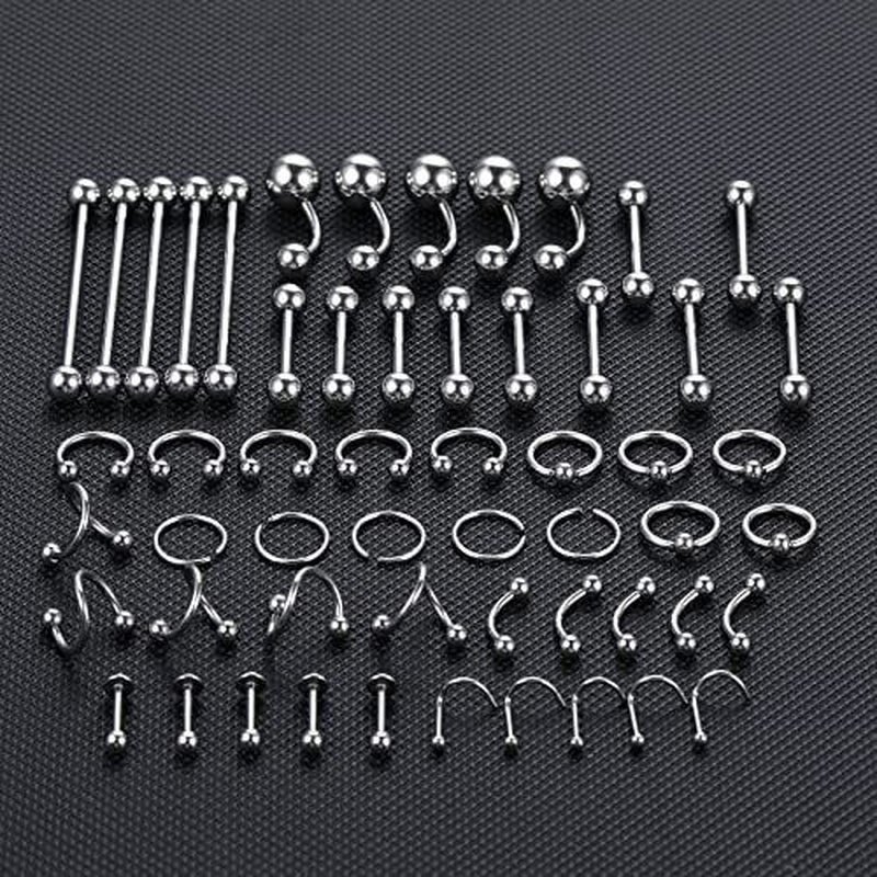 Oveta 150PCS Body Piercing Jewelry Lot 14G 16G 20G Stainless Assorted Styles