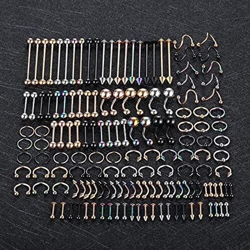 Oveta 150PCS Body Piercing Jewelry Lot 14G 16G 20G Stainless Assorted Styles