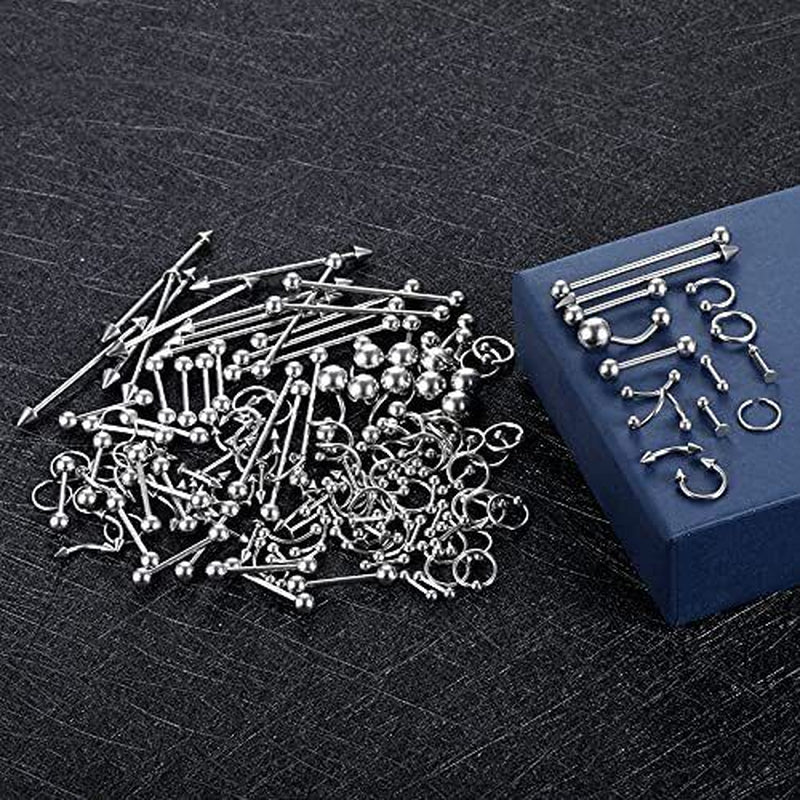 Oveta 150PCS Body Piercing Jewelry Lot 14G 16G 20G Stainless Assorted Styles