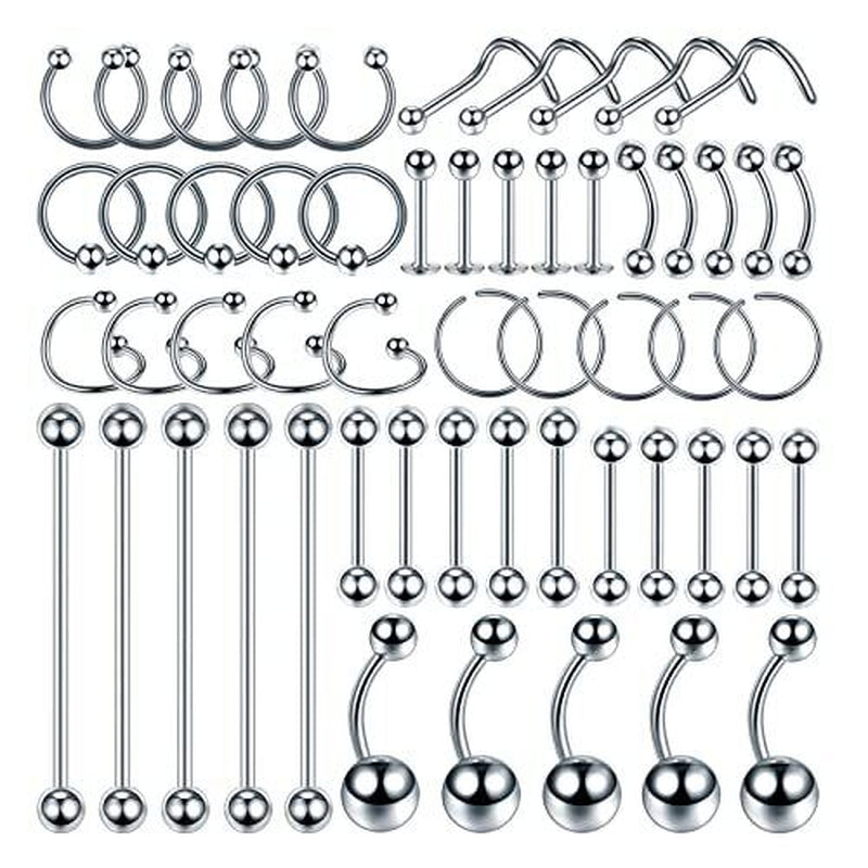 Oveta 150PCS Body Piercing Jewelry Lot 14G 16G 20G Stainless Assorted Styles