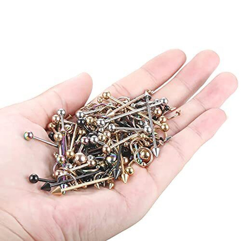 Oveta 150PCS Body Piercing Jewelry Lot 14G 16G 20G Stainless Assorted Styles