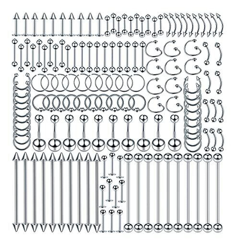 Oveta 150PCS Body Piercing Jewelry Lot 14G 16G 20G Stainless Assorted Styles