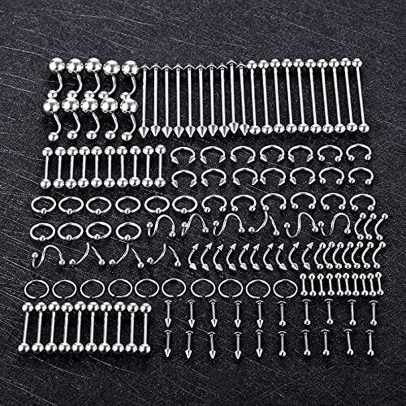 Oveta 150PCS Body Piercing Jewelry Lot 14G 16G 20G Stainless Assorted Styles